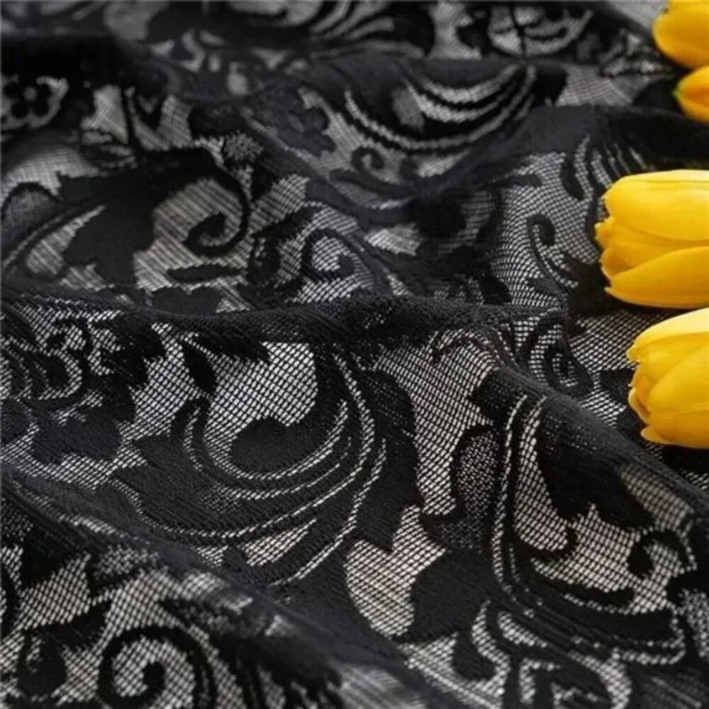 Pack of 2 Black Lace Vintage Floral Sheer Curtain Panels